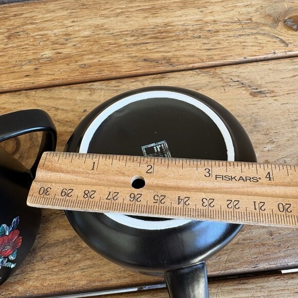 Black Floral Mugs Simulated Mother Of Pearl Inlay Floral Korean Printed Set Of 2 - Picture 10 of 11